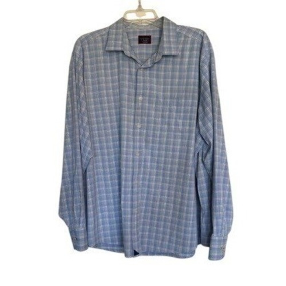 UNTUCKit Zonte Blue Plaid Relaxed Fit Performance Shirt Mens XXL Long Sleeve EUC